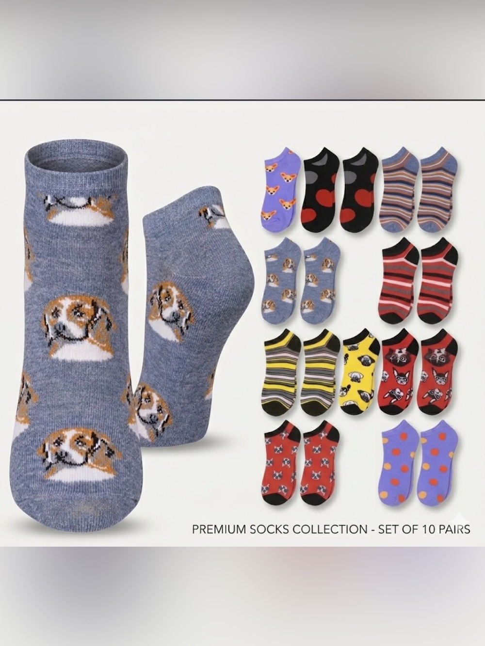 Tiptoe Megapack No-Show Socks - Red & Black COLORFUL PUPPY PARADE